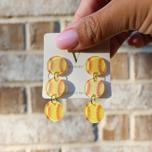 Triple Softball Earrings