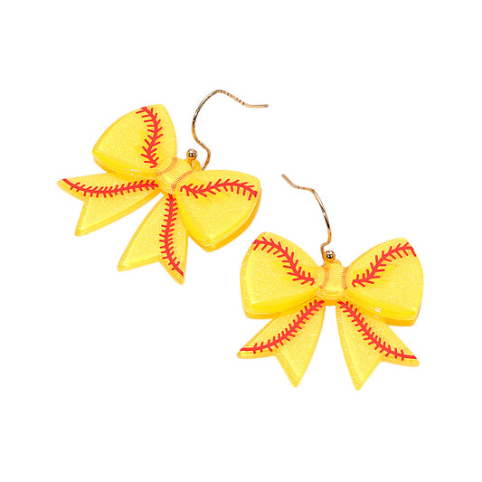 Softball Dangle Bow Earrings