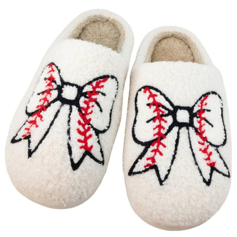 Baseball Using Slippers Baseball Bow Slippers – Baseball Mama Shop